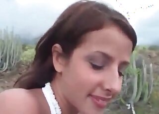 Talking to the sweet brunette before she starts things